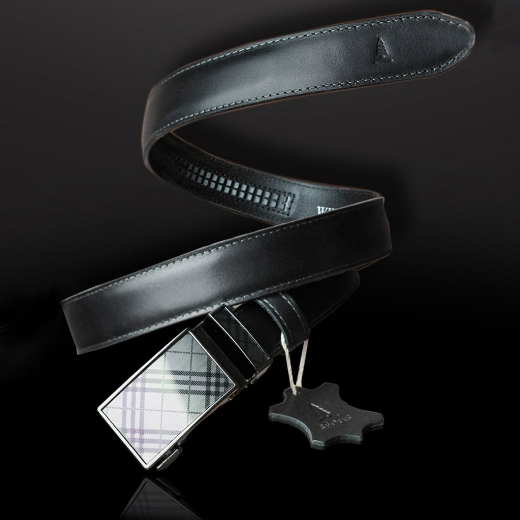 Women's black leather belt Noir with Elegant lines buckle
