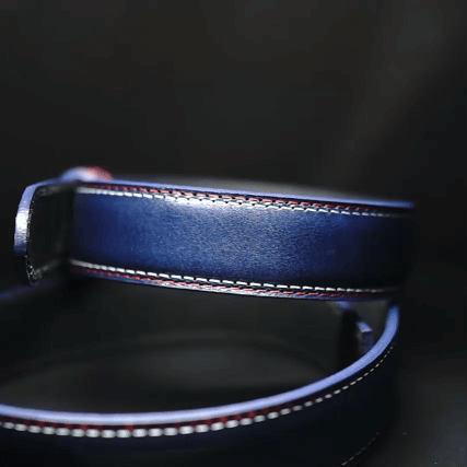 Blauer Ledergürtel für Herren Unique mit Schnalle Silver classic