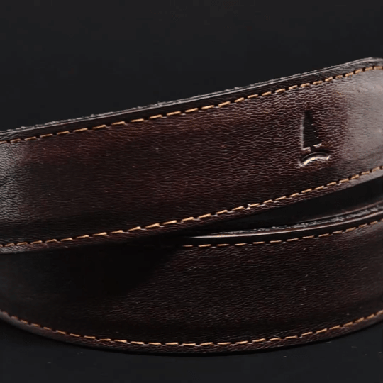 Euphoria women's brown leather belt with Dark brass buckle