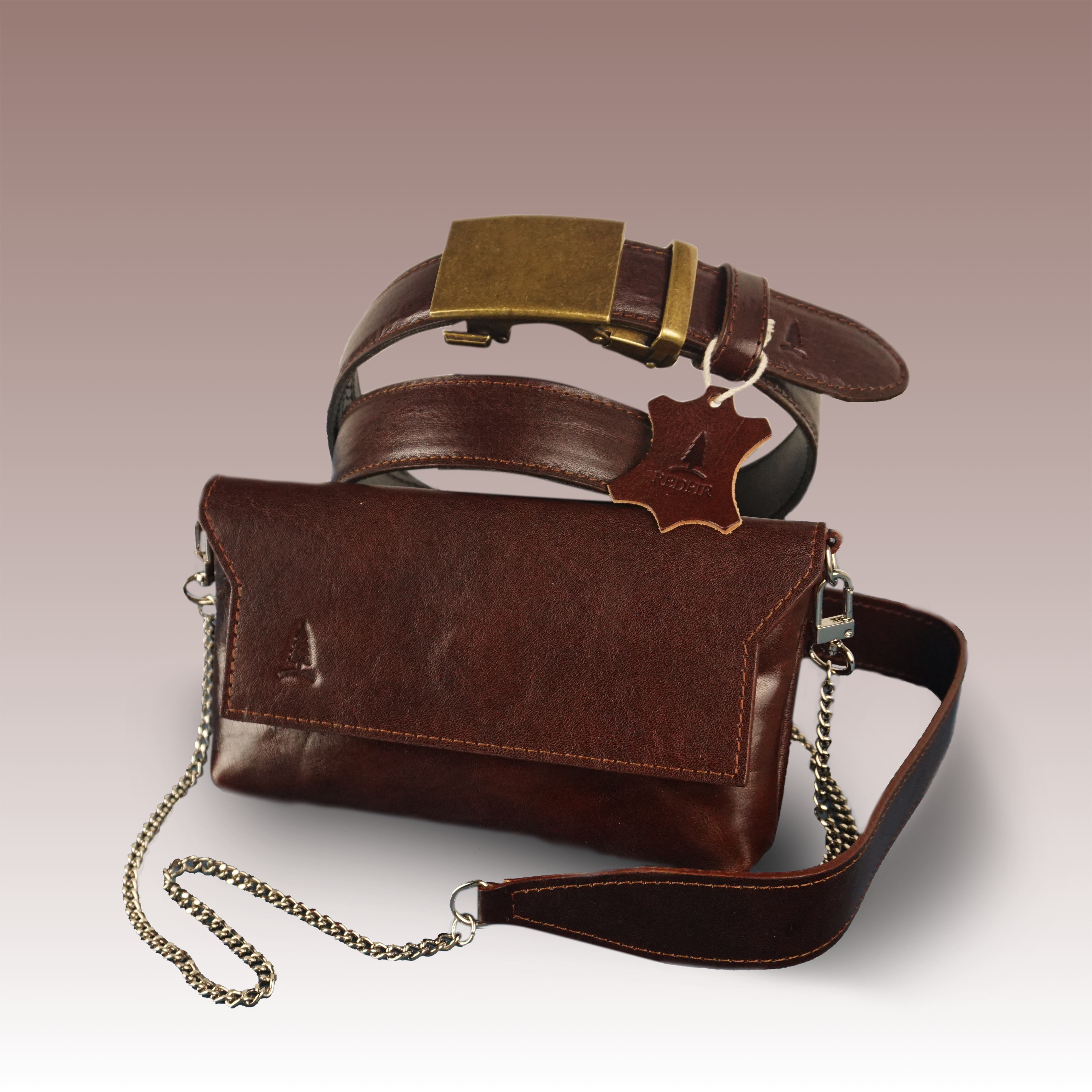 Stylový hnědý set pro dámy Euphory - opasek a kabelka