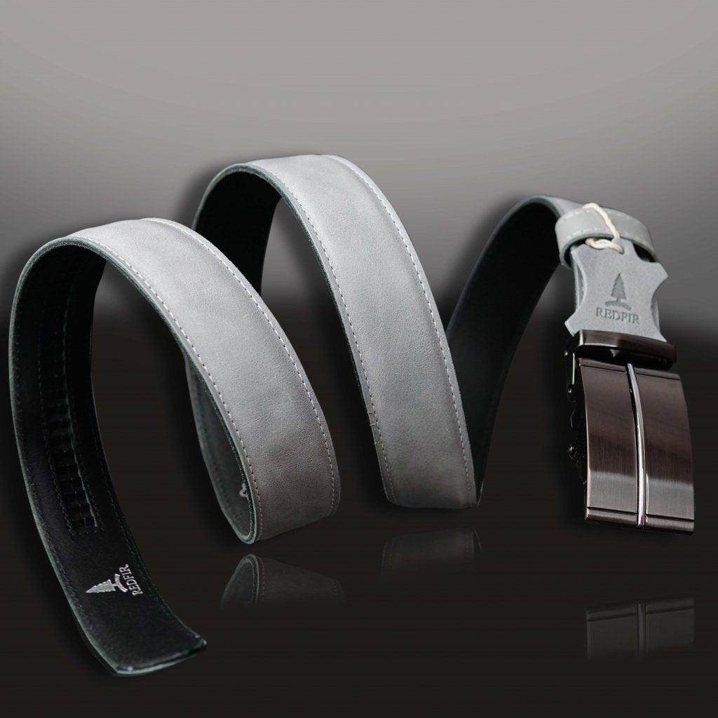 Men's gray Challenger leather belt with Gunmetal elegance buckle 